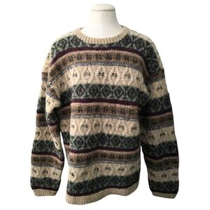 L.L. BEAN 100% Wool Men's Sweater Norwegian Fair Isle XL Fisherman Vintage 90s